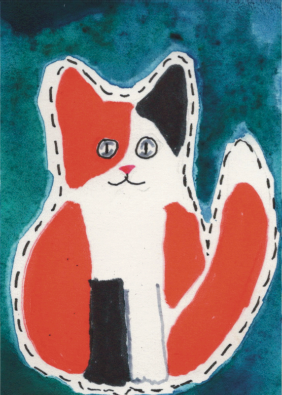 Stuffed Cat aceo art card