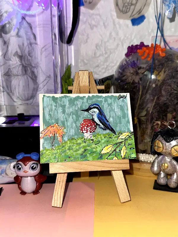 Blue Bird (blue tit) aceo art card