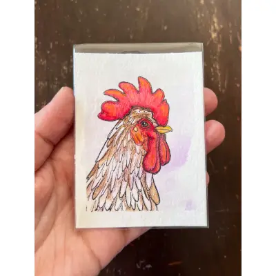 Rooster aceo art card thumbnail 1