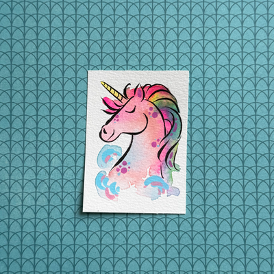 Pink Rainbow Unicorn aceo art card thumbnail 1