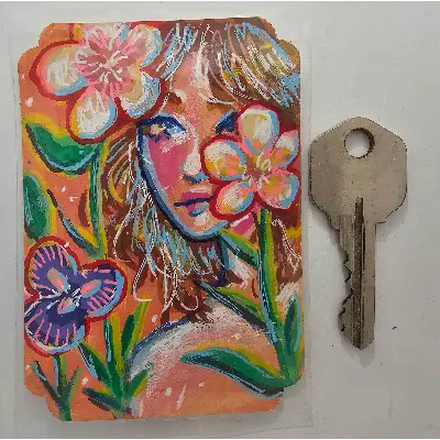 Shy Flower aceo art card thumbnail 2