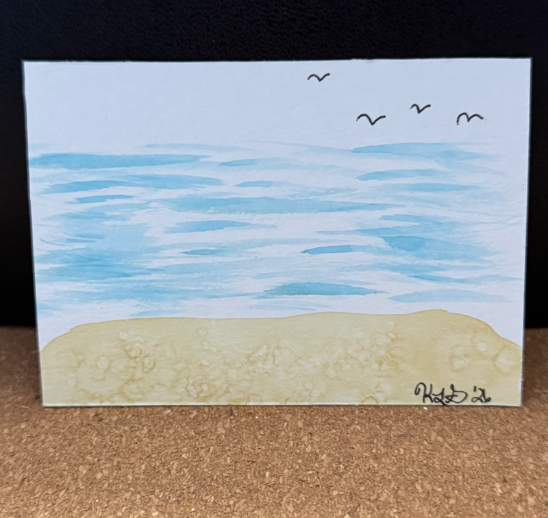 “Little Bit of Ocean” ACEO Original Watercolor & Ink Sea Birds 2026 abstract aceo art card