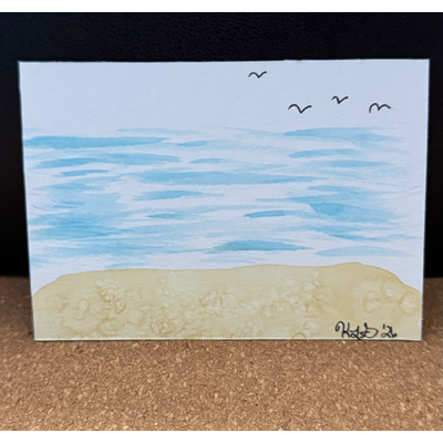 “Little Bit of Ocean” ACEO Original Watercolor & Ink Sea Birds 2026 abstract aceo art card thumbnail 1