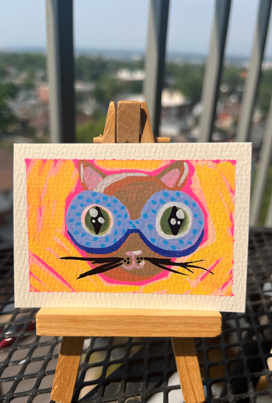 Cat in Glasses aceo art card