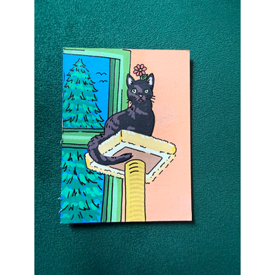 Miho on the Cat Tree aceo art card thumbnail 1