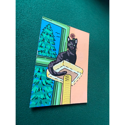 Miho on the Cat Tree aceo art card thumbnail 2