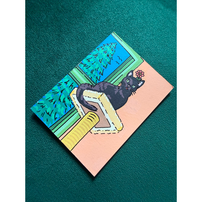 Miho on the Cat Tree aceo art card thumbnail 3