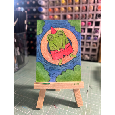 Lazy river aceo art card thumbnail 2