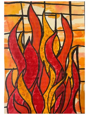 Stained-glass Window Orange/Red Fire & Flames SIGNED PRINT aceo art card thumbnail 3