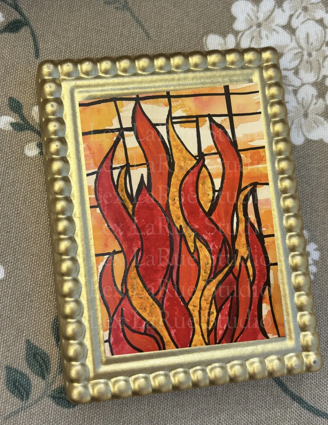 Stained-glass Window Orange/Red Fire & Flames SIGNED PRINT aceo art card