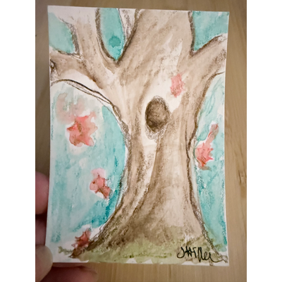 ACEO Autumn original watercolor pencil nature fall tree aceo art card thumbnail 1