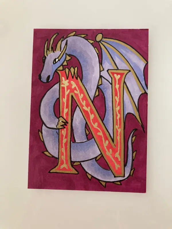 Dragon Illuminated Letter N aceo art card