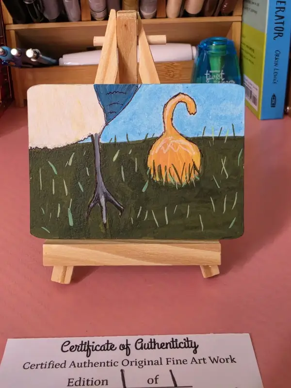 Sneaky Pounce (Cat and Blue jay) aceo art card