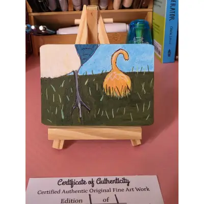 Sneaky Pounce (Cat and Blue jay) aceo art card thumbnail 1