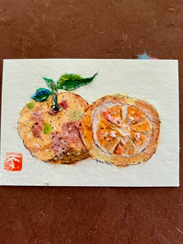 Japanese Washi art_ oranges aceo art card