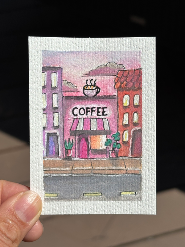 ACEO originals, coffee shop aceo art card