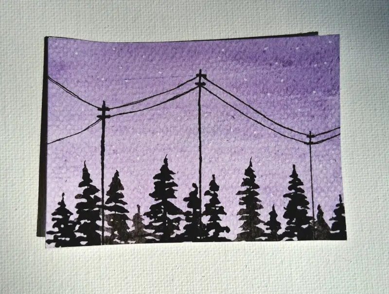 Untitled Lavender Landscape aceo art card