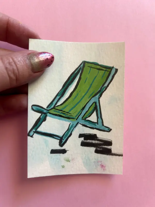 Original ACEO Green Beach Chair Sawyer Crane Art aceo art card