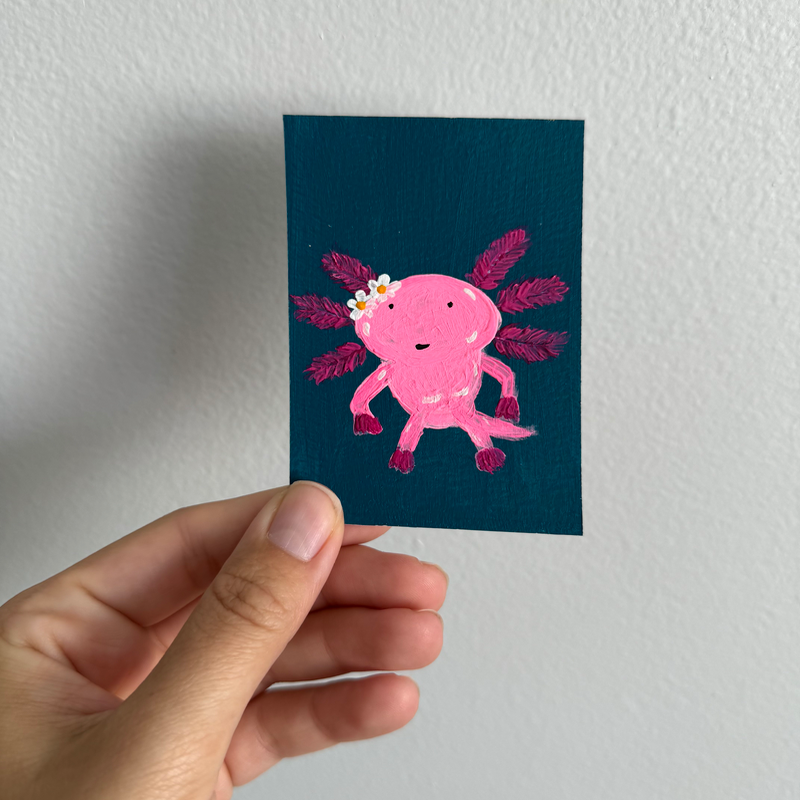 Original Floral Axolotl ACEO | Petals & Gills #2/3 aceo art card