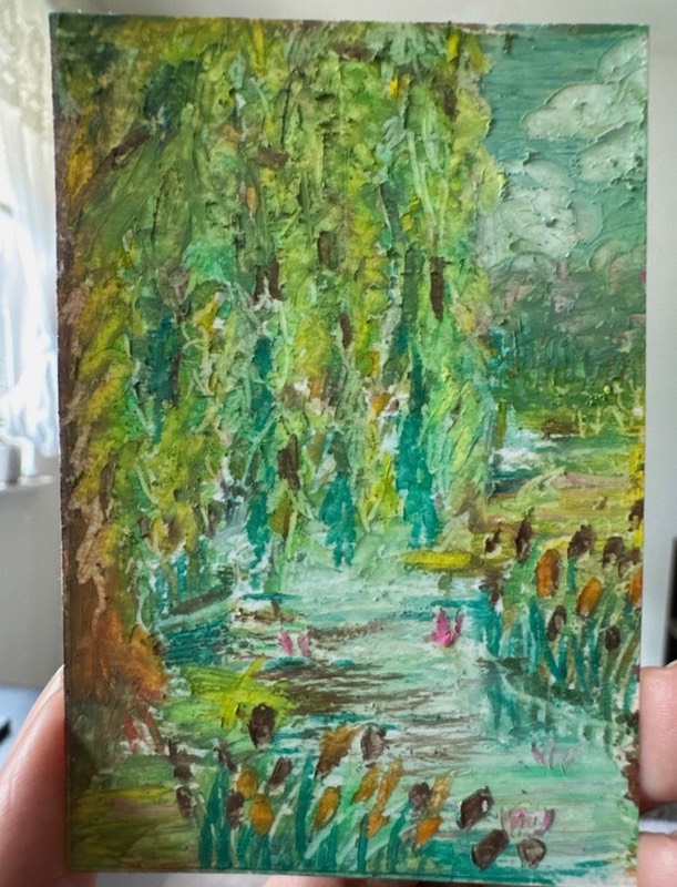 Willow tree over the river aceo art card