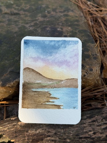 ACEO Original "Mountains and Beach" aceo art card
