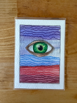 Red Desert Green Eye aceo art card thumbnail 1