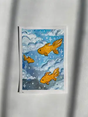 Goldfish Sky aceo art card thumbnail 2