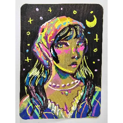 Rainbow Headscarf aceo art card thumbnail 3