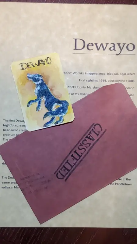 Dewayo cryptid informational package aceo art card