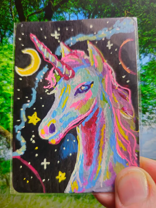 Rainbow Unicorn aceo art card