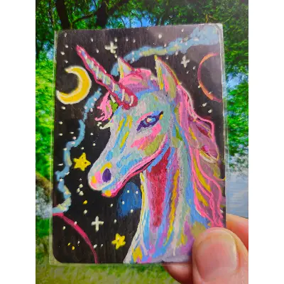 Rainbow Unicorn aceo art card thumbnail 1