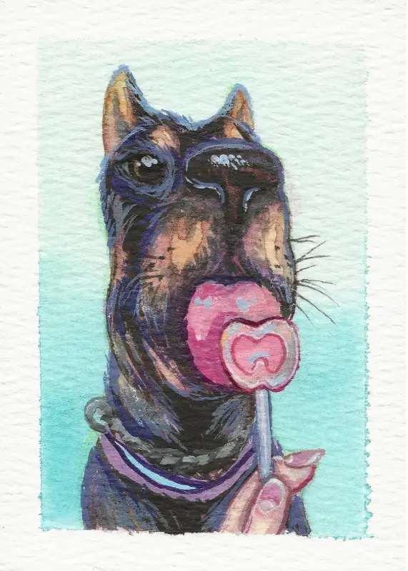 ACEO Original- "Lollipop Pup"- 2.5" x 3.5" Watercolor aceo art card