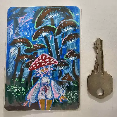 Stroll Through Mushroom Forest aceo art card thumbnail 2