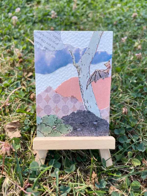 Bat Original Collage ACEO Art Card Multimedia Vintage aceo art card