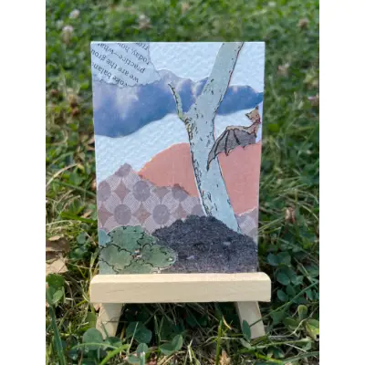 Bat Original Collage ACEO Art Card Multimedia Vintage aceo art card thumbnail 2