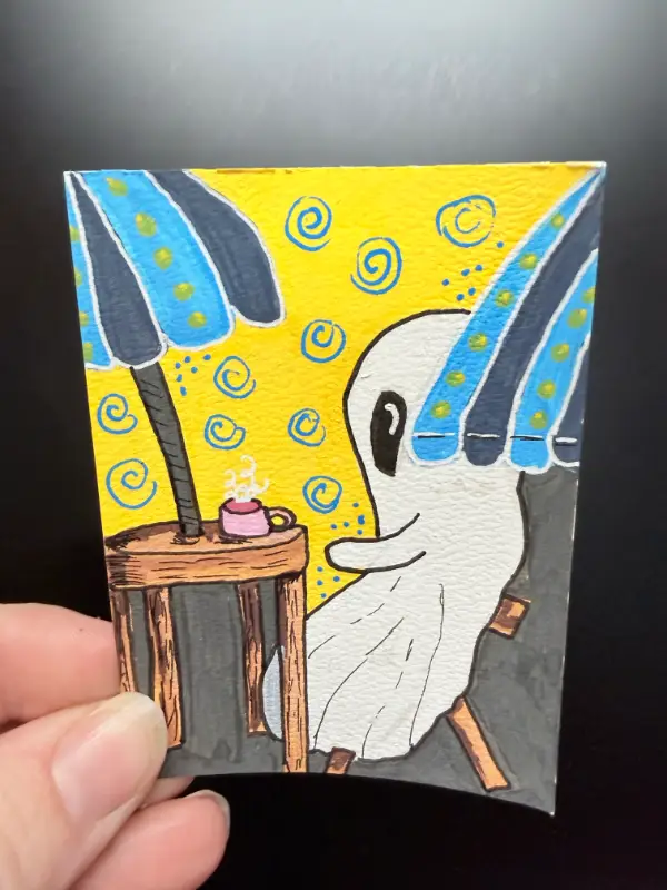 Ghost at the Cafe Whimsical aceo art card