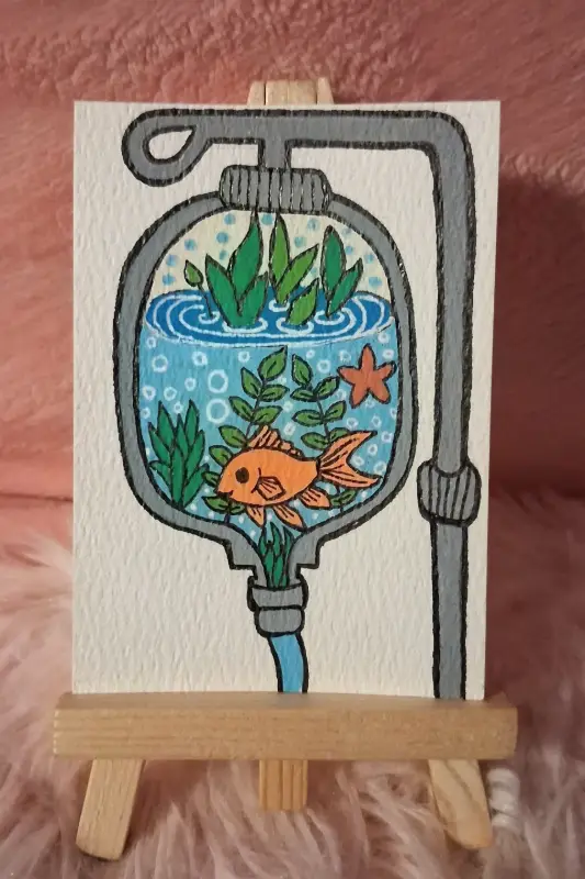 Fish I.V. aceo art card