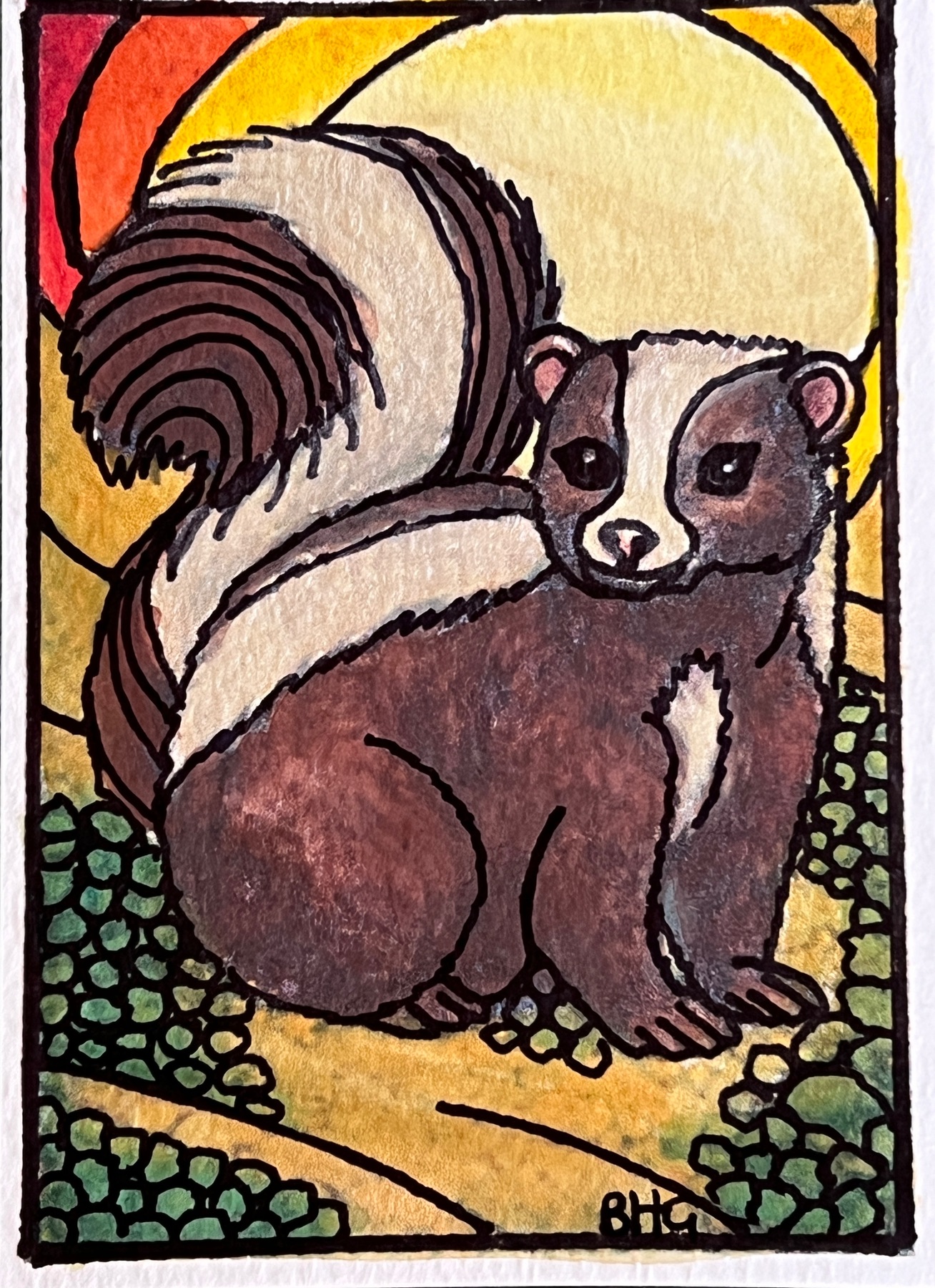 Rainbow Skunk aceo art card