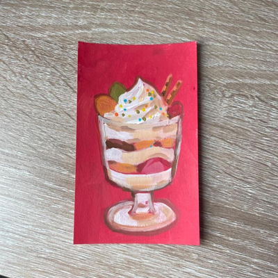 Fruit Parfait on Red Background ACEO Painting aceo art card thumbnail 2