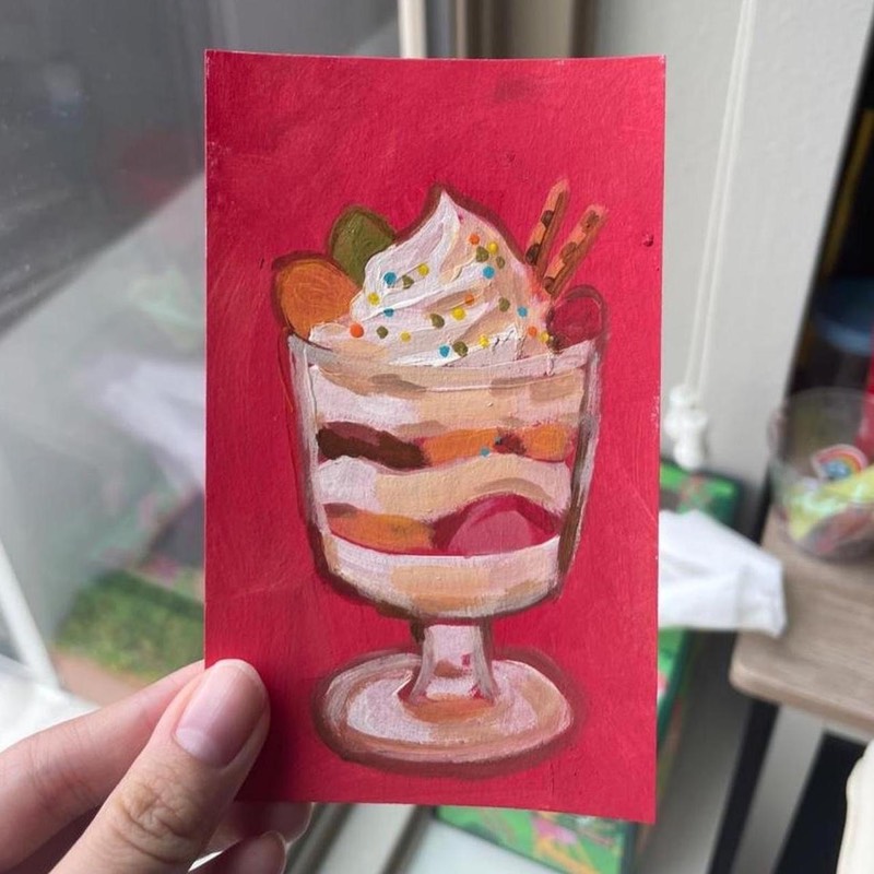 Fruit Parfait on Red Background ACEO Painting aceo art card