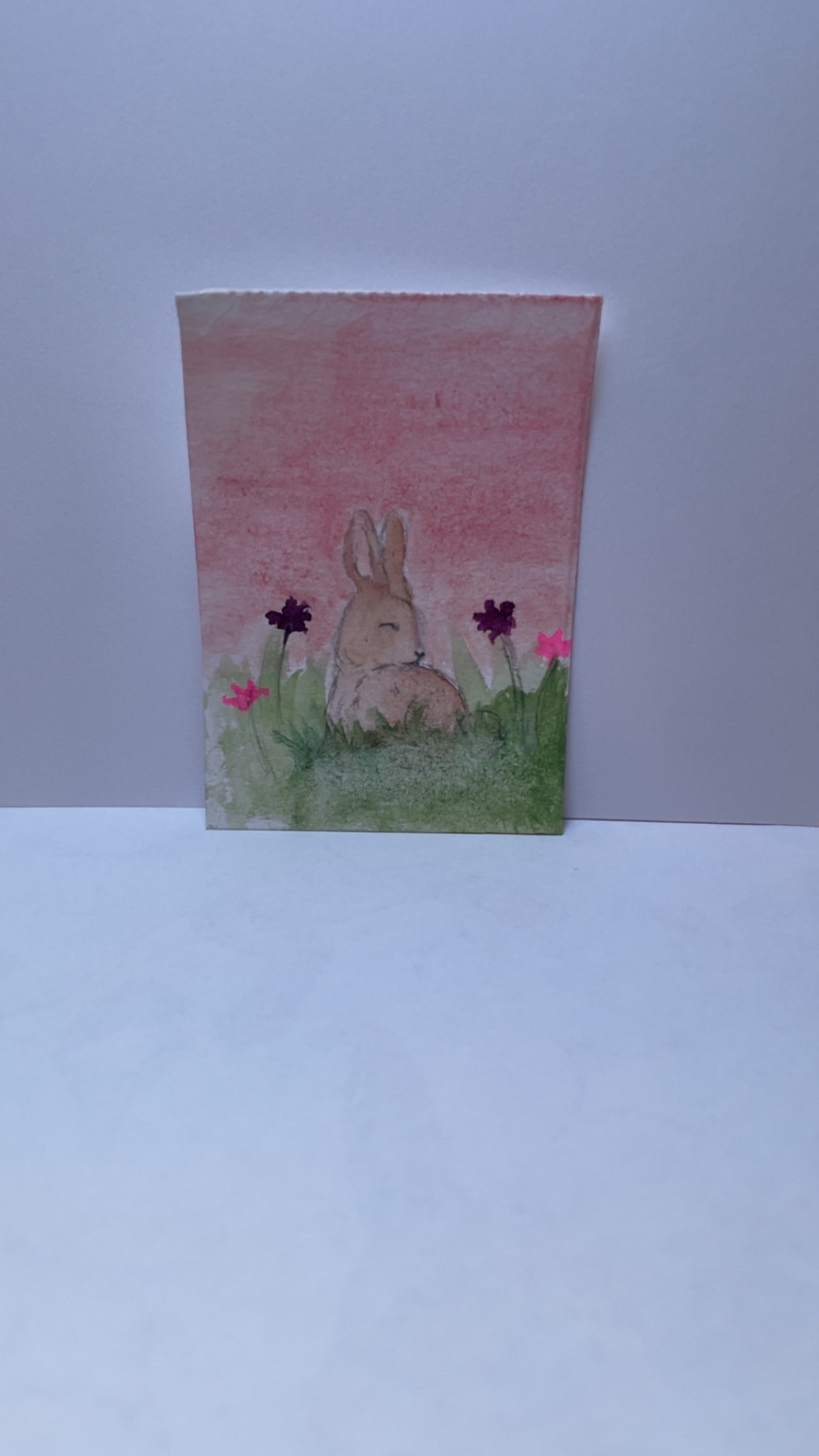 Rabbit with flowers aceo art card