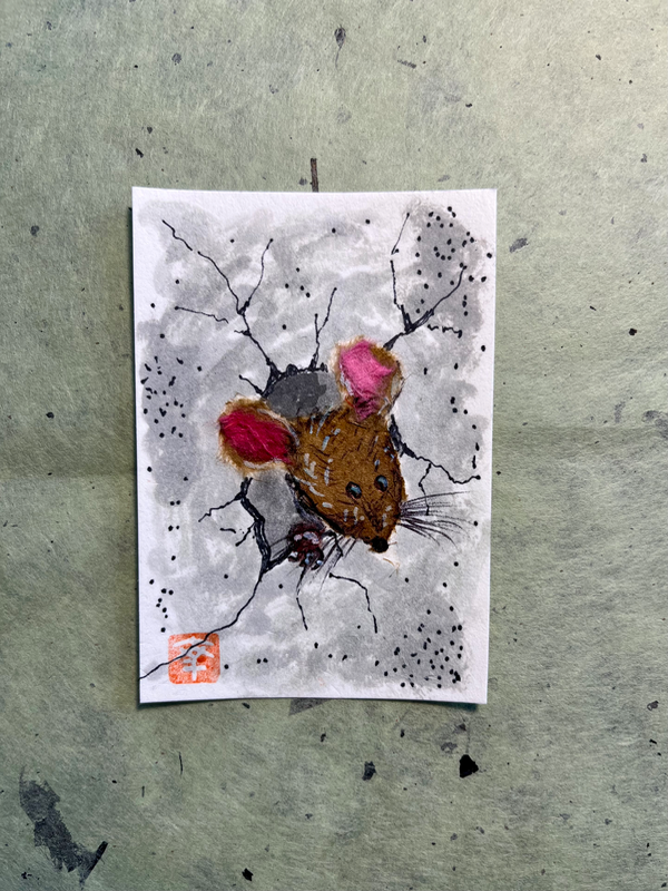 Japanese Washi art - Night activity #2 aceo art card