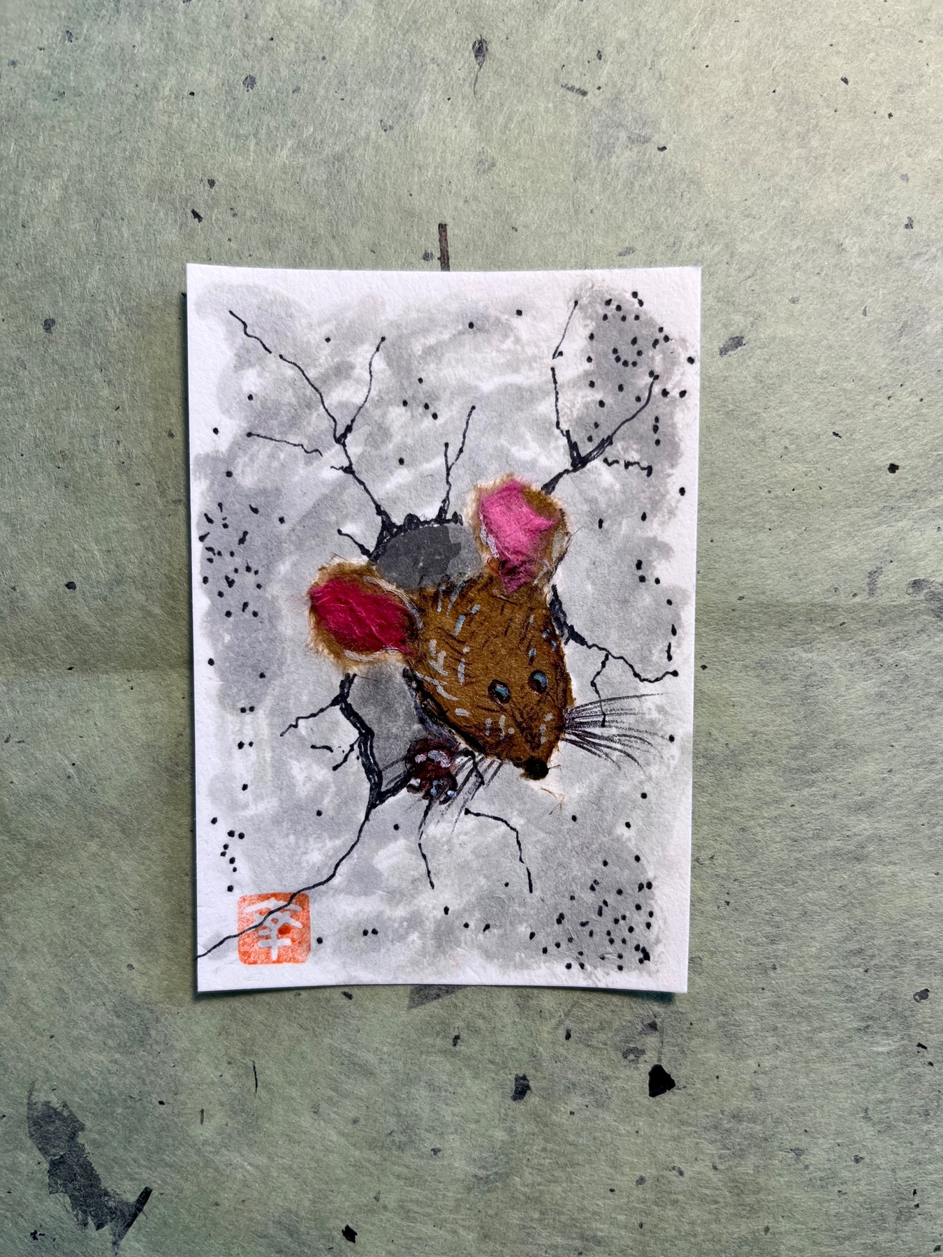 Japanese Washi art - Night activity #2 aceo art card