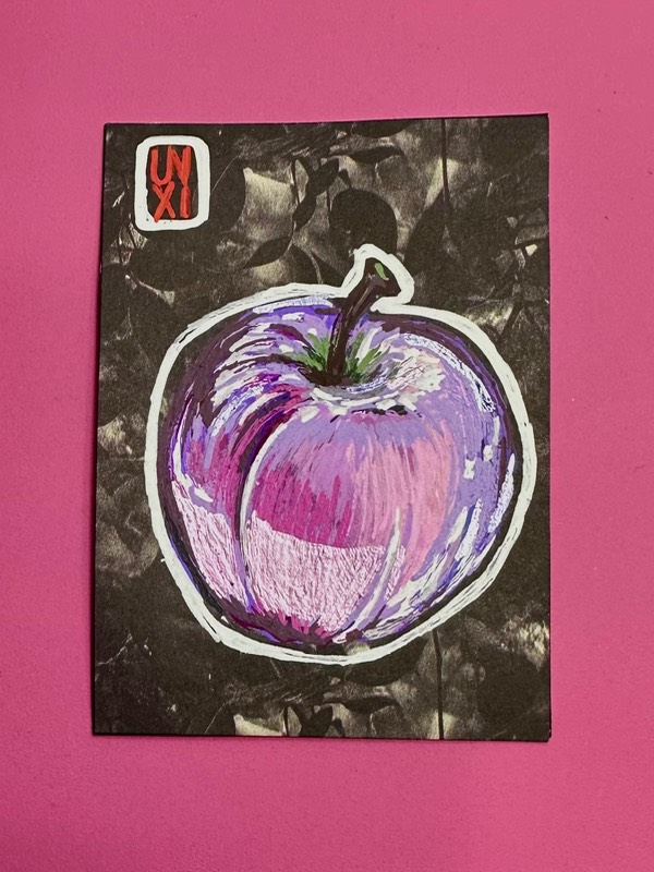 Plum in colorful glass aceo art card