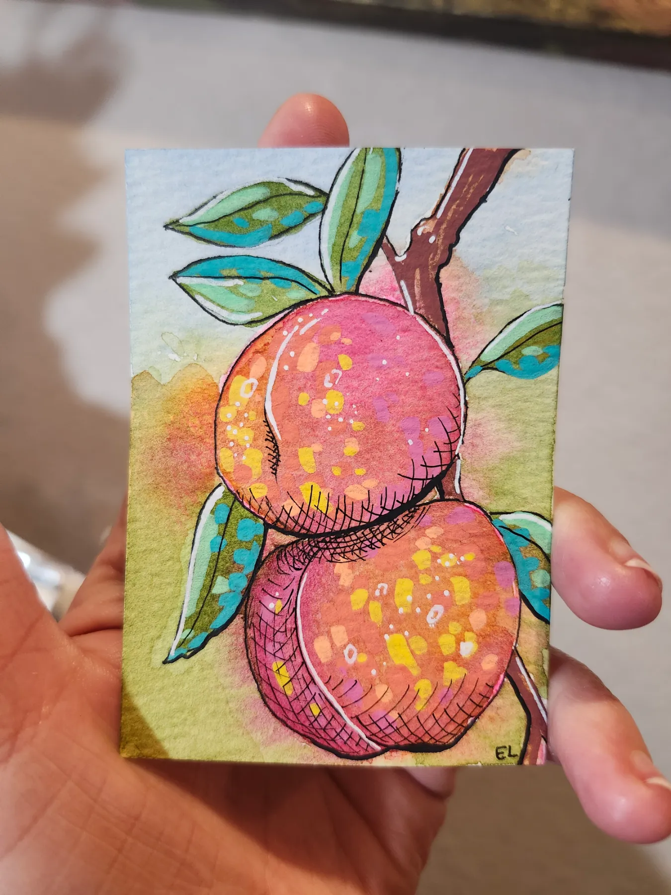 Peaches 🍑 aceo art card