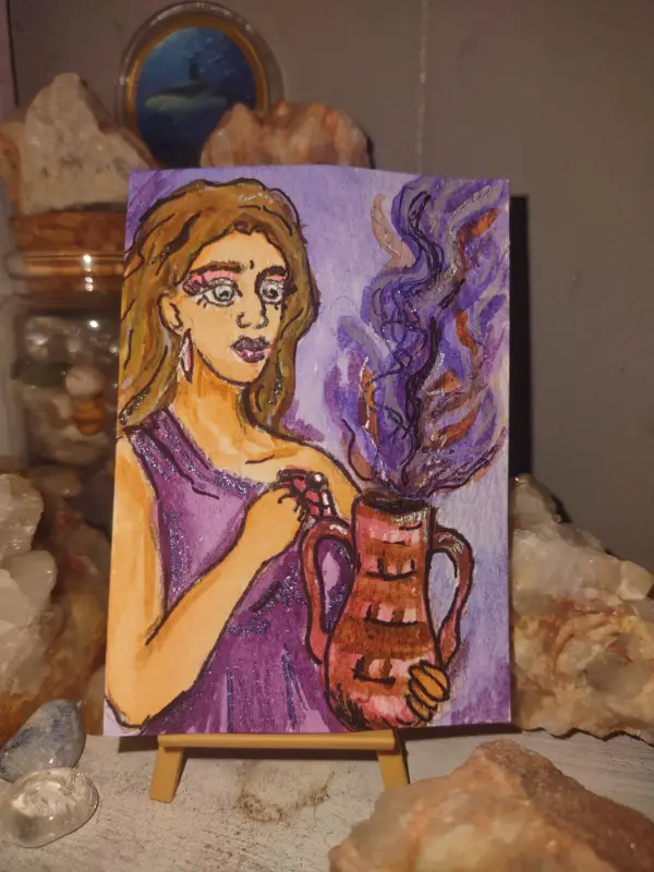 ACEO Original Artwork, Pandora, Greek Mythology, Women, Portrait, watercolors aceo art card