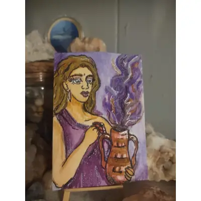 ACEO Original Artwork, Pandora, Greek Mythology, Women, Portrait, watercolors aceo art card thumbnail 2