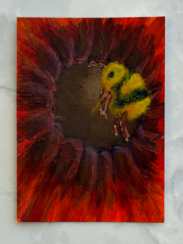 Bumble Bee on a Sunflower aceo art card