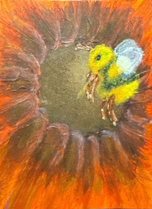Bumble Bee on a Sunflower aceo art card