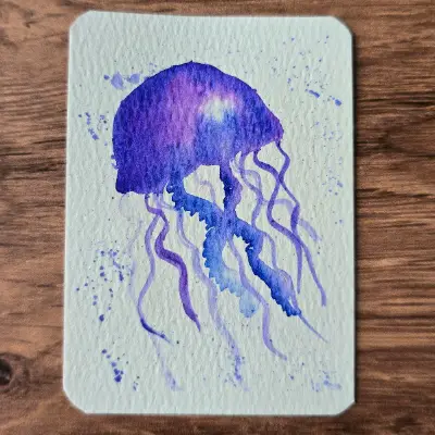 Jellyfish Swims aceo art card thumbnail 1